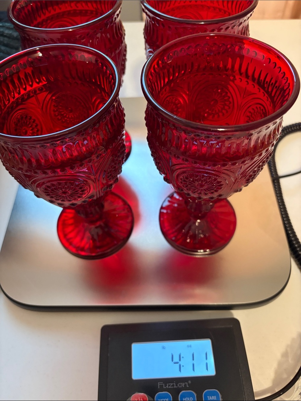Pioneer Woman Adeline Ruby Red Water Goblet 12 oz. discontinued Perfect set of 4 - Picture 7 of 7